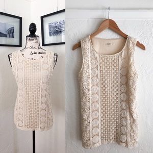 Ann Taylor LOFT Sleeveless Cream Crochet Top
